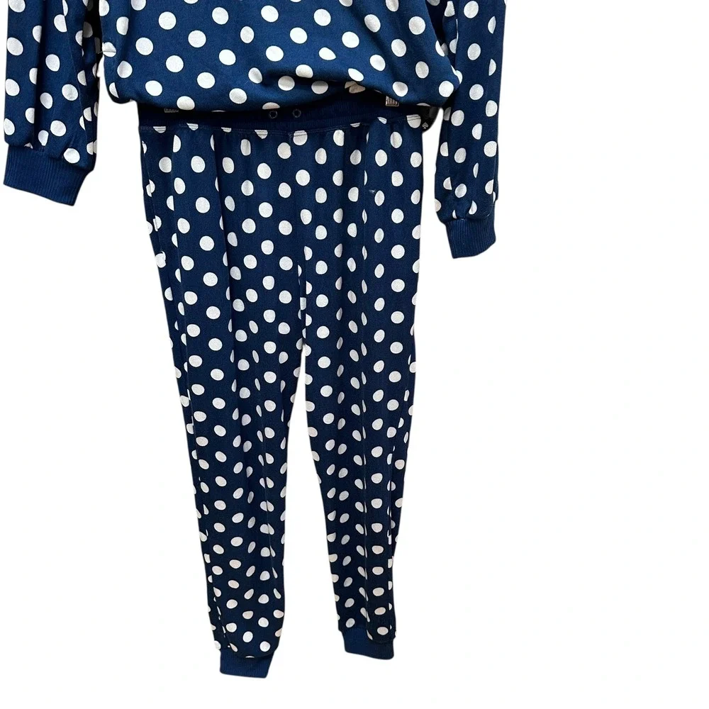 Kate Spade New York‎ Brushed Sweater Knit Long Sleeve PJ Set Blue Polka Dot SM